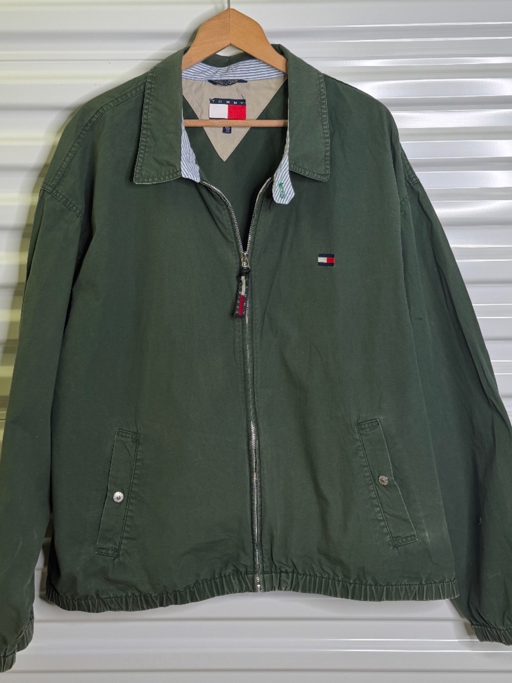 Tommy Hilfiger Full Zip Up Harrington Jacket Green Mens Size XXL Vintage 90s Y2k